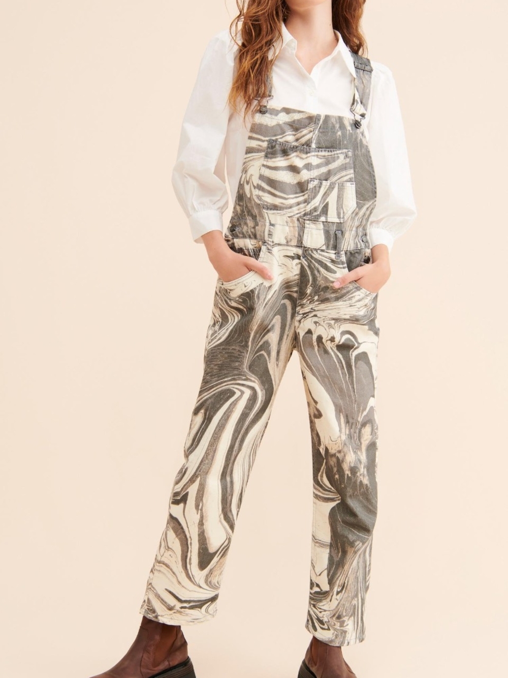 L We The Free Ziggy Marble Print Overalls Free People Anthropologie Nuuly Cotton